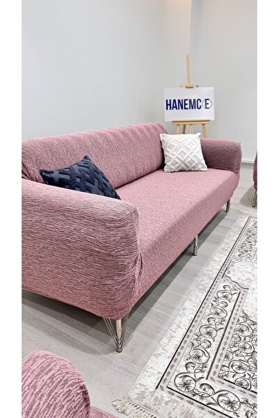 HaNemCe Jakarli 3kişilik Koltuk Örtüsü , Çekyat Kanepe Kılıfı Pudra Pembesi (ÜRÜN İÇERİĞİ 1ADET)