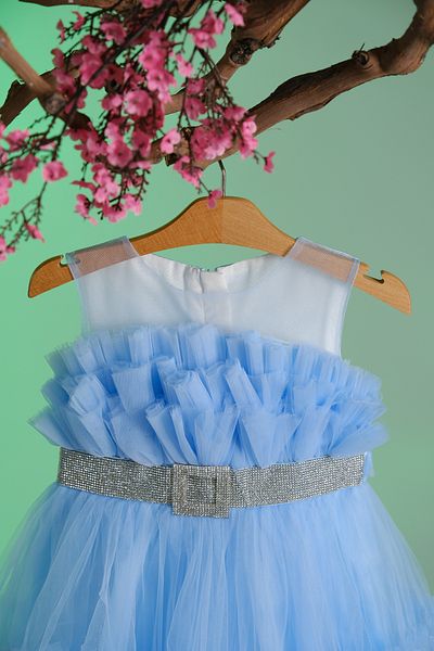 Pina Kids Crystal Stone Belt Detailed Layered Tulle Girl's Evening Dress Aby.8987