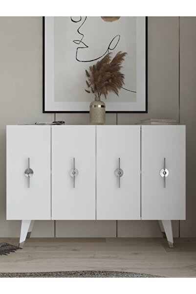 cantek dizayn Quartct (KM120) Konsol , Çok Amaçlı Dolap Beyaz-gümüş (RAMADA K...