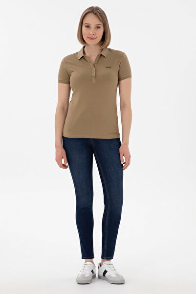 U.S. Polo Assn. Γυναικείο μπλουζάκι με γιακά πόλο Basic Khaki 50305764-VR027