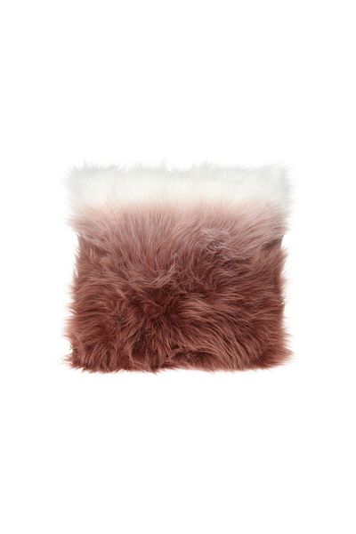 Homelux Fur Look Decorative Pillow, 45X45 Cm, With Zipper, White/Pink