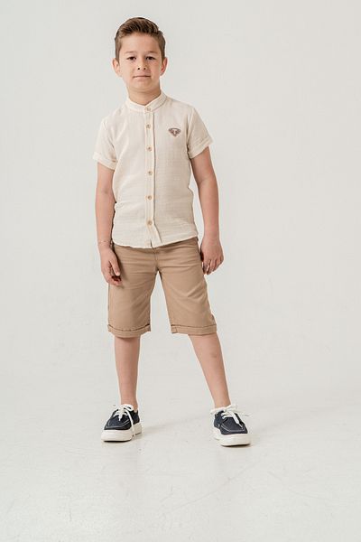 Esterella Boy's Muslin Suit / Judge Collar Short Sleeve Shorts Suit / Muslin Shorts Shirt Suit