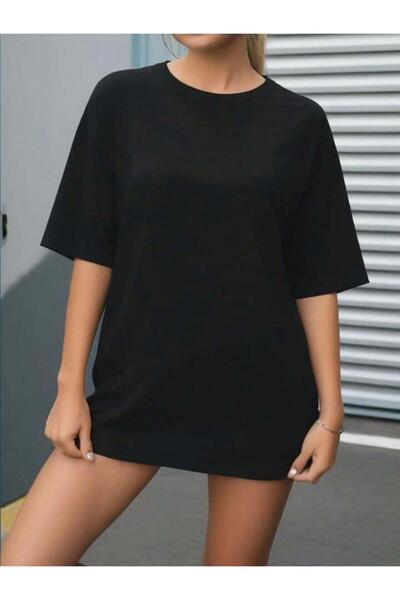 trendgar Black Oversize T-Shirt with Pink Bow Back Print