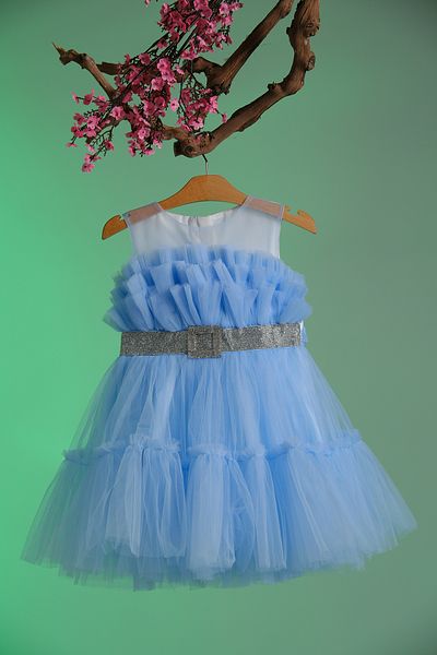 Pina Kids Crystal Stone Belt Detailed Layered Tulle Girl's Evening Dress Aby.8987