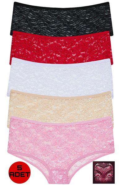 Afrodizyac 5-Piece Complete Lycra Lace High Waist Panties (Extra Stretchy and Soft)