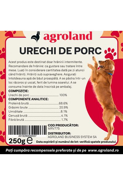 Agroland Dog treats, pig ears, 250g, natural and intense snack for large dogs