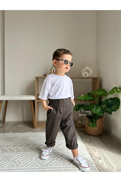 favorimkids 🤎   Favorimkids Coffee Pantalon White T-Shirt Suit Cotton Bottom Top Suit – Stylish and Sassy 🤎