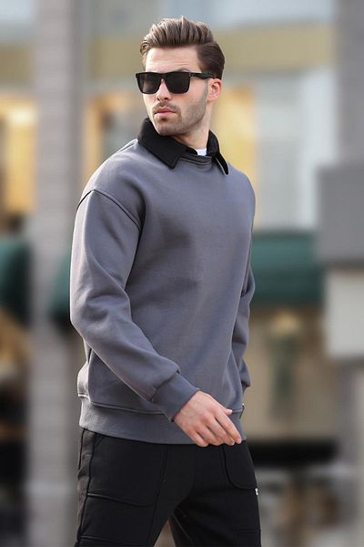 Madmext Ανδρικό καπνιστό φούτερ Polo Neck - 7086