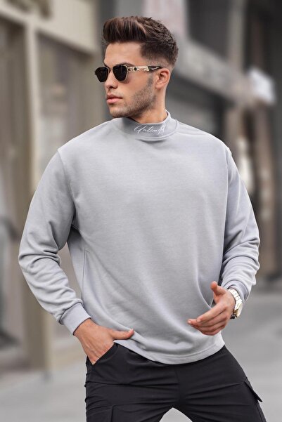 Madmext Painted Gray Half Turtleneck Men's Sweatshirt 5329