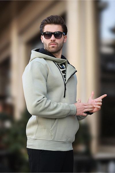 Madmext Mintgrünes Kapuzensweatshirt mit Reißverschluss 1767
