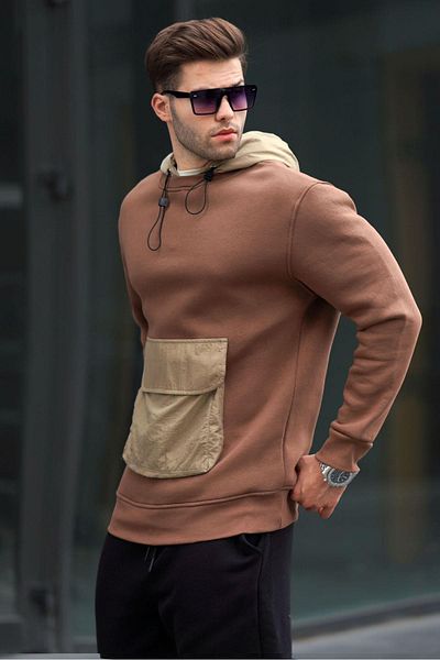 Madmext Мъжки суичър с джоб с качулка Bitter Brown Cangaroo 6138