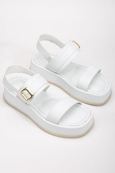 DENORA White Matte Leather Thick Sole Wedge Heel Sandals Shoes