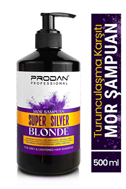 Prodan Silver Mor Şampuan Turunculaşma Karşıtı, Gri Sarı Beyaz Saçlar İçin Renk Koruyucu 500 ml