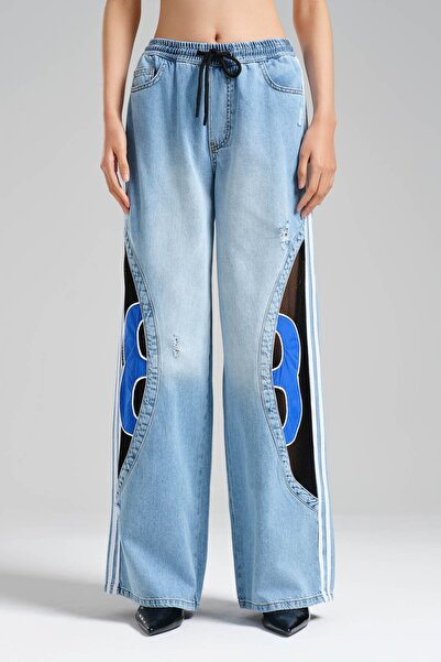 tw3 Blugi Palazzo cu design cu dungi cu detaliu pliat pentru femei