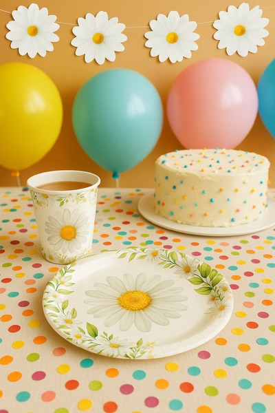 Big Party Papatya Temalı Karton Tabak Bardak 8 Li Set