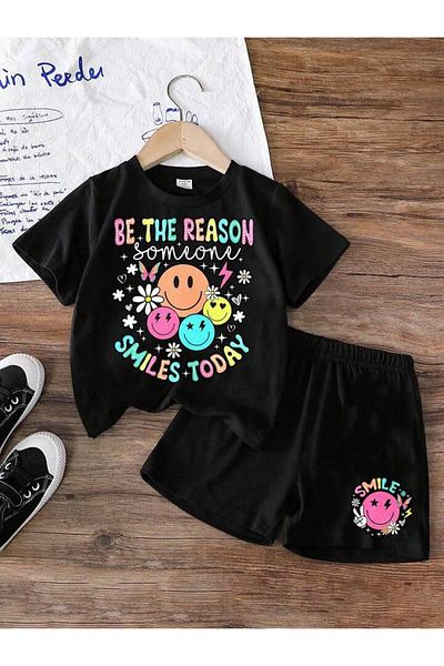 vinraus Girl\Boy Be the Reason Printed Combed Cotton Shorts-Tshirt Set