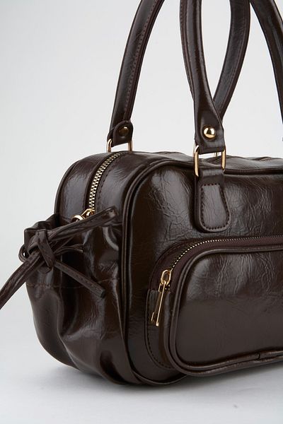 Vivaq Women's Bitter Brown Wrinkled Shiny Faux Leather Zipper Closure Strap Handbag and Shoulder Bag