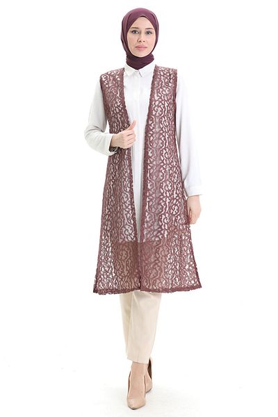 sefamerve Lace Long Vest 8742-02 Dusty Rose