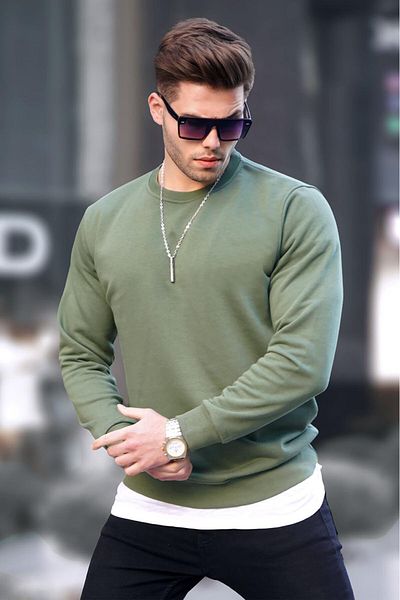 Madmext Khaki Basic Crew Neck Men's Sweatshirt 6047