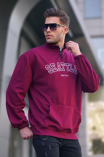 Madmext Κεντητό φούτερ Claret Red Zipper Collar 6026