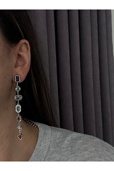 bijuxbymrv Melis Modeli Renkli Taşlı Sallantılı Küpe