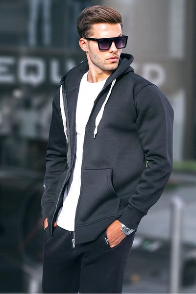Madmext Ανδρικό φούτερ με μαύρη κουκούλα Regular Fit 6140