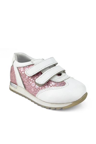 Cici Bebe Ayakkabı Genuine Leather White Pink Patterned Girls' Shoes