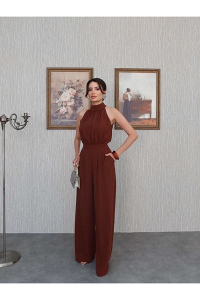 ESRAHELVACI Καφέ μακρύ ολόσωμο λαιμόκοψη