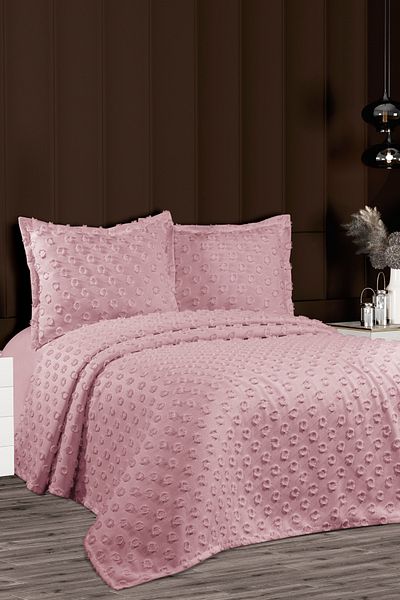 CANDAN ÇEYİZ Pompon Modern 3 Piece Double Multi-Purpose Cover Bedspread