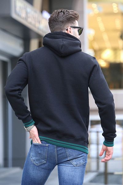 Madmext Black Embroidered Hooded Sweatshirt 6012