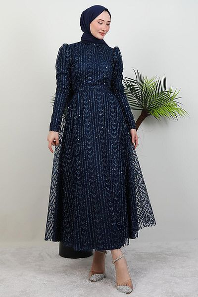 GİYZAMİLA Eva Glitter Hijab Φόρεμα Navy Blue