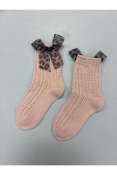 Katia&Bony Baby Girl Leopard Tulle Bow Socks Gray Melange