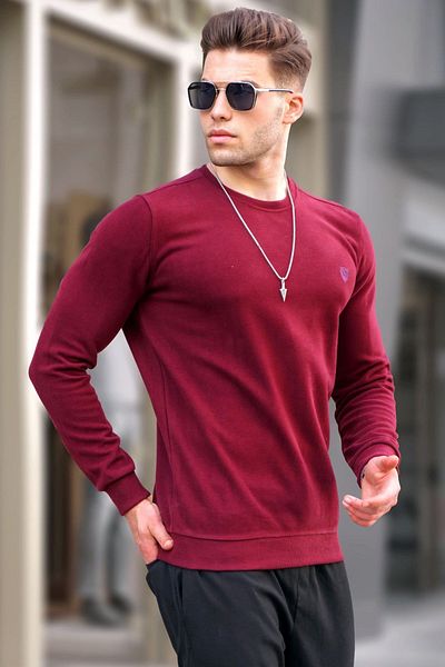 Madmext Φούτερ Claret Red Crew Neck Regular Fit Basic 5799