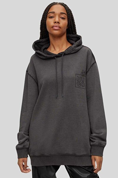 Hugo Boss Oversize Kapüşonlu Kadın Sweatshirt Siyah
