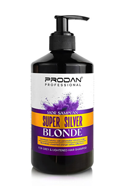 Prodan Silver Mor Şampuan Turunculaşma Karşıtı, Gri Sarı Beyaz Saçlar İçin Renk Koruyucu 500 ml
