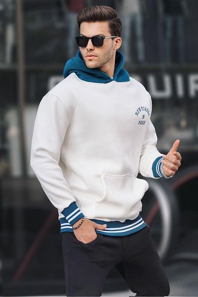 Madmext Ecru Oversize Hooded Sweatshirt 6139