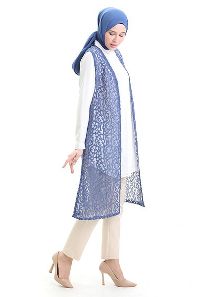 sefamerve Lace Long Vest 8742-03 Blue