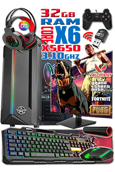 WARBOX Gopo Xeon X5650 32gb Ram 256gb Ssd 250gb HDD R7 240-4gb E.kartı 20" Monitör Gaming Takım Bilgisayar