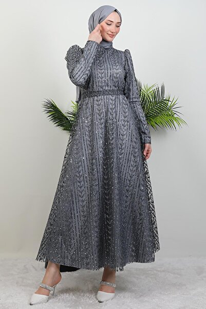 GİYZAMİLA Eva Glitter Φόρεμα Hijab Γκρι