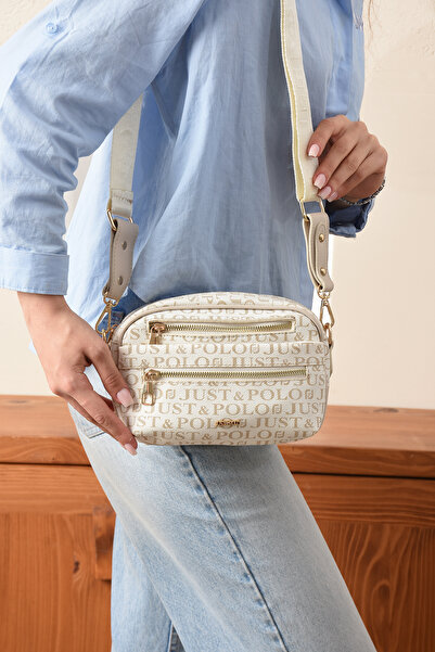 Just Polo Krem Çok Bölmeli Kadın Omuz Çantası Çapraz Çanta 2183-gd