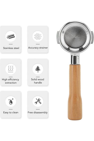 COOYA 58mm Bottomless Portafilter, with Wooden Handle Espresso Coffee Portafilter