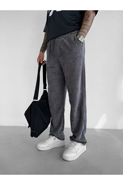 ablukaonline Men's Baggy Fit Elastic Waist Comfortable Textured Knitted Trousers Anthracite