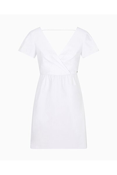 Armani Exchange Women's Regular Fit Cotton Short Sleeve V-Neck Short White Dress Xw 000476   Af12812-U0002