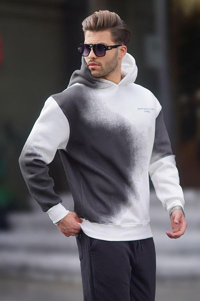 Madmext Ανδρικό φούτερ Oversize Hooded Ecru - Pale Fabric, Printed 7051