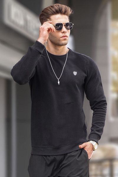 Madmext Черен стандартен суичър с кръгло деколте 5799