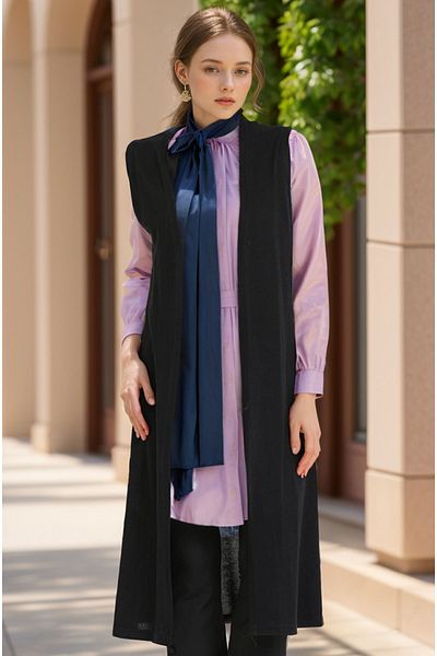 RESPİRO Plus Size Regular Size Simple Long Flowy Soft Black Thin Vest Mother Thin Vest