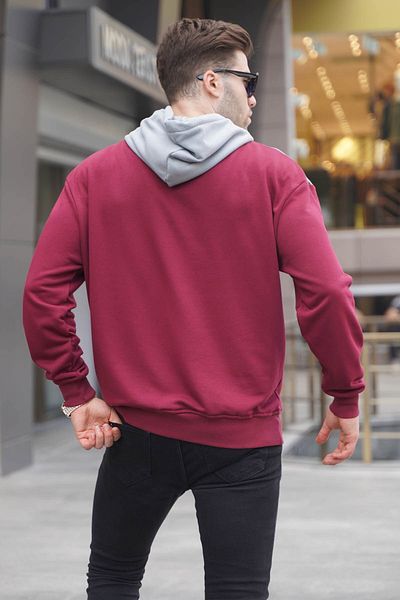 Madmext Gemustertes Sweatshirt mit Kapuze in Weinrot 6022