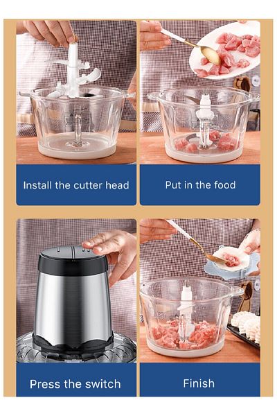 ET-LIFE 2-Speed Electric Food Chopper Meat Grinder with Glass Bowl 3L 300W JRJ01