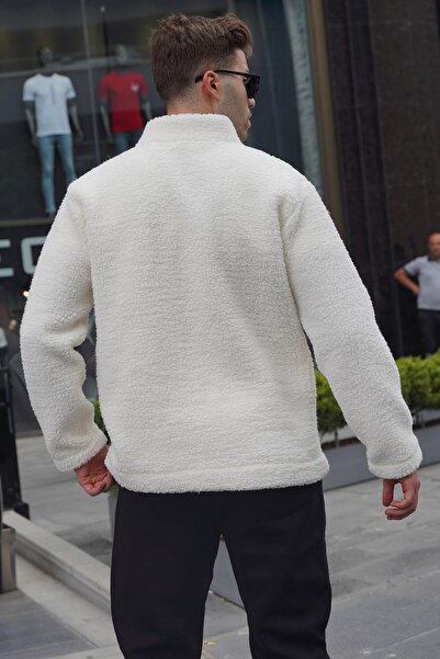 Madmext Ecru plyšová mikina se zipem 6152