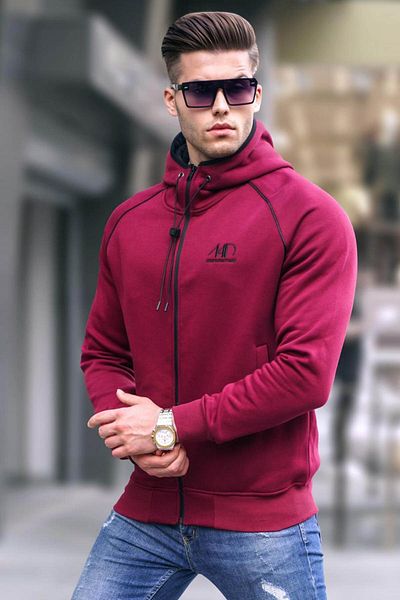 Madmext Red Zippered Hooded Sweatshirt 4701